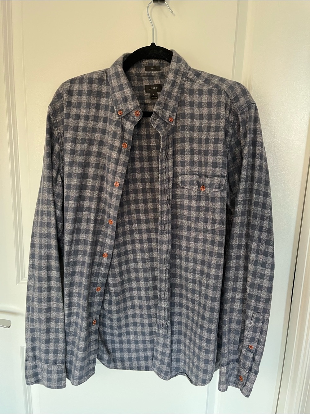 J. Crew Men's Blue and Gray Plaid Button-Down Shirt